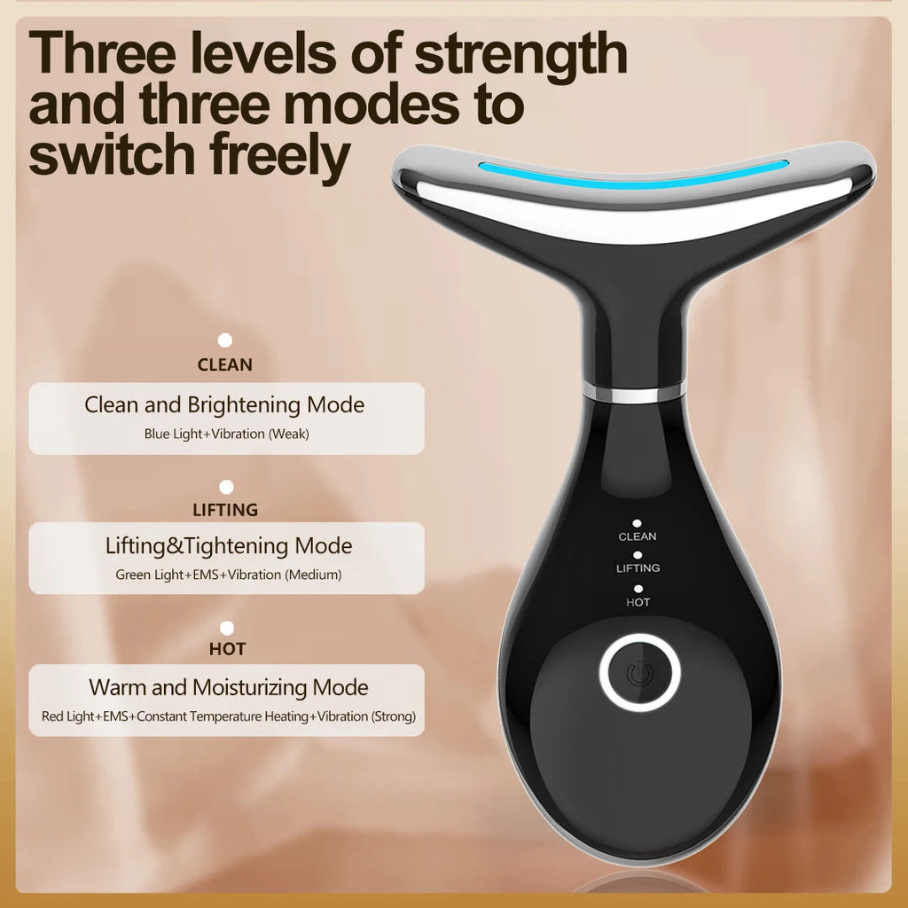 EMS Neck & Face Lifting Machine Skin Tightening Massager 3 Color LED Photon Facial Wrinkle Remover Newest Neck Beauty Device